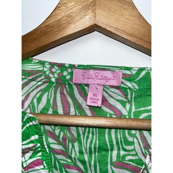 Lilly Pulitzer Floral Tunic Dress XS Green Pink Botanical Print 3/4 Sleeve Light - Picture 3 of 7